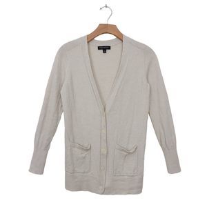 Banana Republic Womens Merino Wool Sweater Large Beige Button Up Knit V-Neck